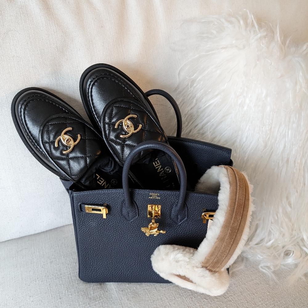 Chanel quilted loafer black gold hardware size 37.5